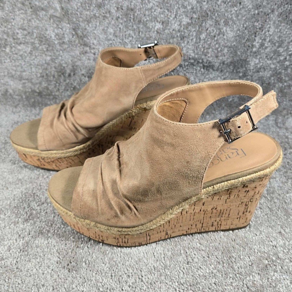 Franco Sarto Trellis Wedge Sandals Tan Suede Cork Platform Women 8.5 M